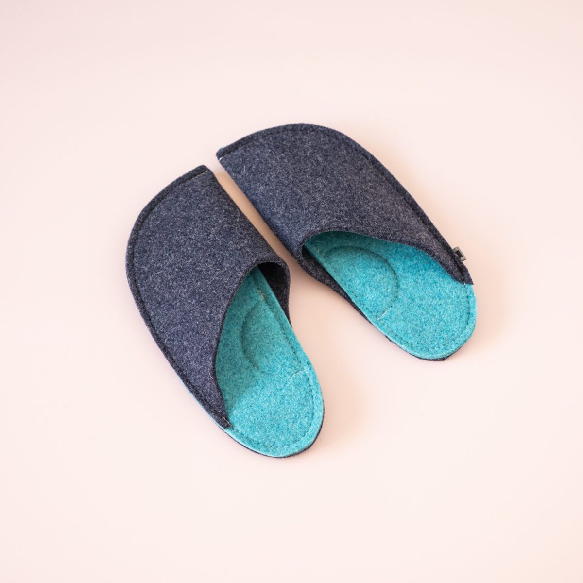 Navy blue and turquoise blue slippers