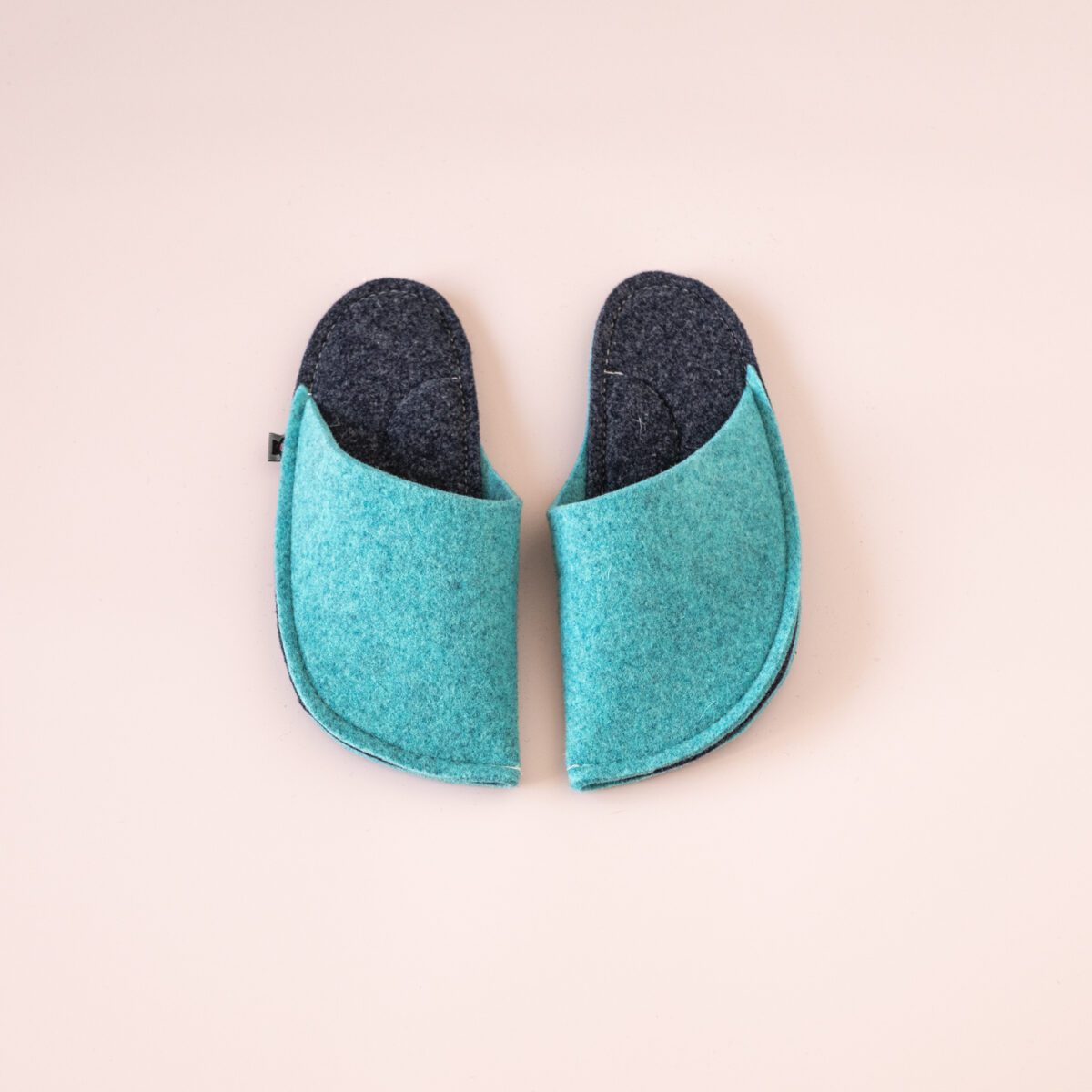 Turquoise blue and navy blue slippers