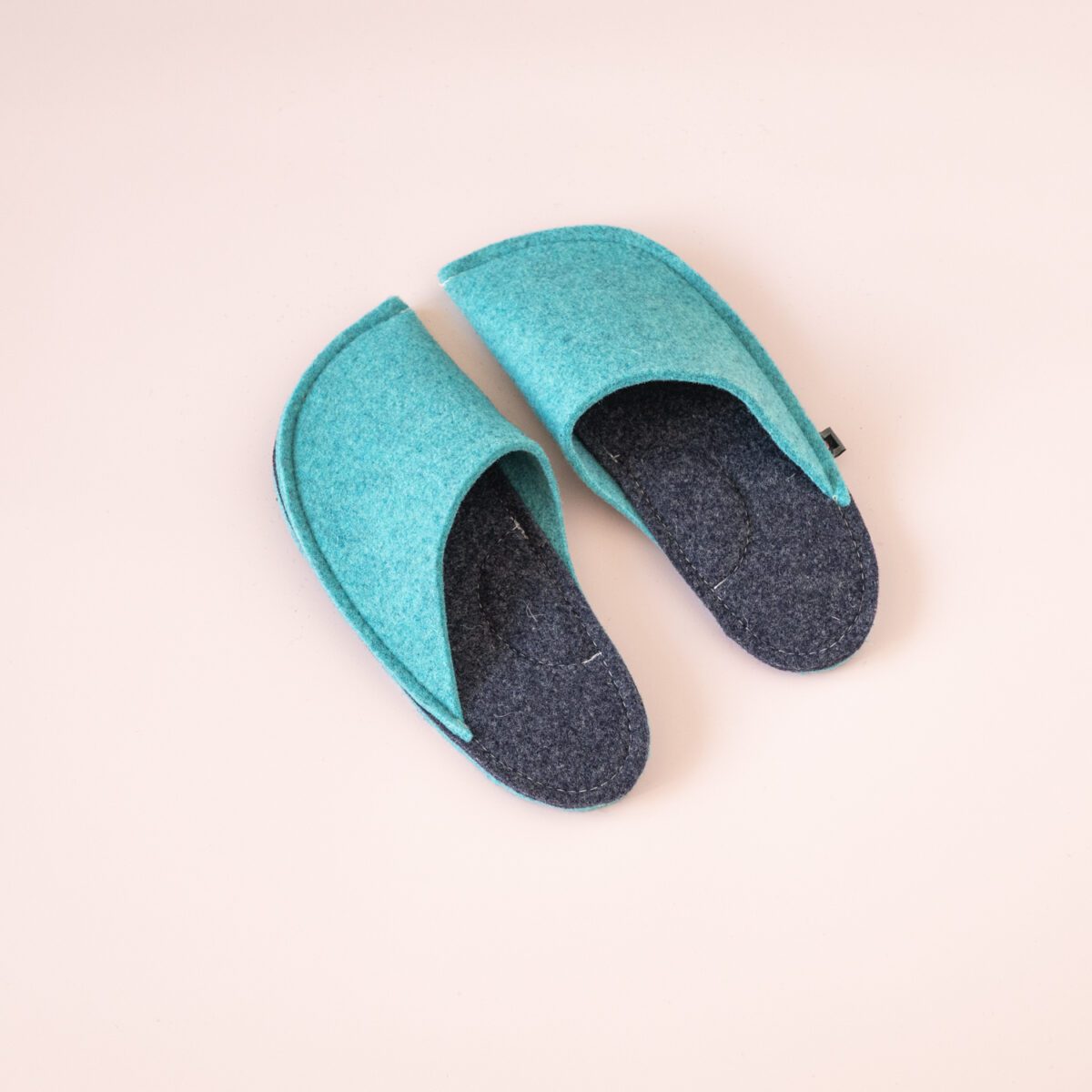 Turquoise blue and navy blue slippers