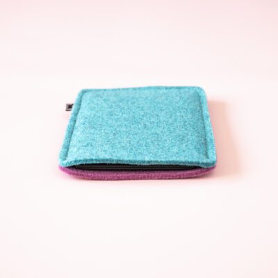 Kindle paperwhite case made of turquoise blue and orchid purple wool felt