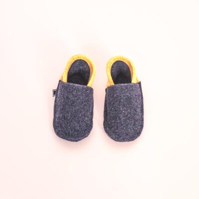 Navy blue and peach yellow slippers for toddlers