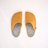 Curcuma Yellow and Grayish Brown wool felt slippers