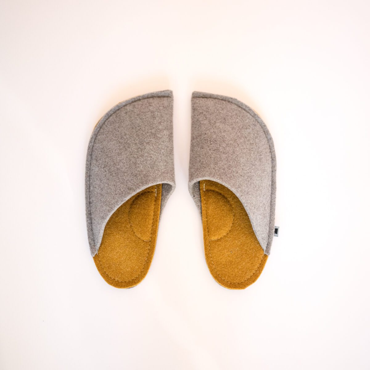 Curcuma Yellow and Grayish Brown wool felt slippers