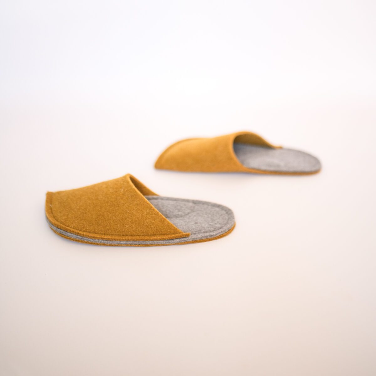 Curcuma Yellow and Grayish Brown wool felt slippers