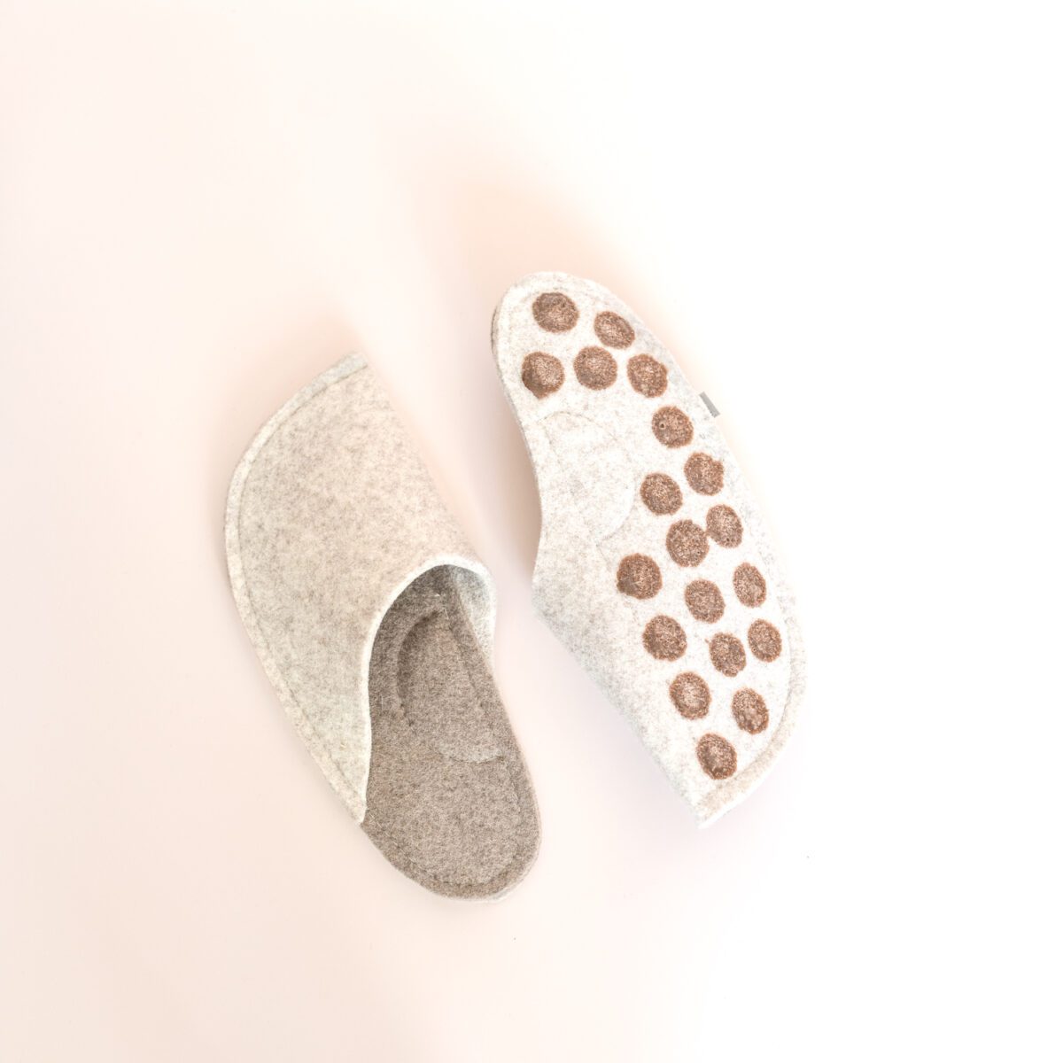 Cream White and Grayish Brown wool felt slippers