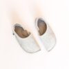 Cream white and grayish brown house slippers with closed back