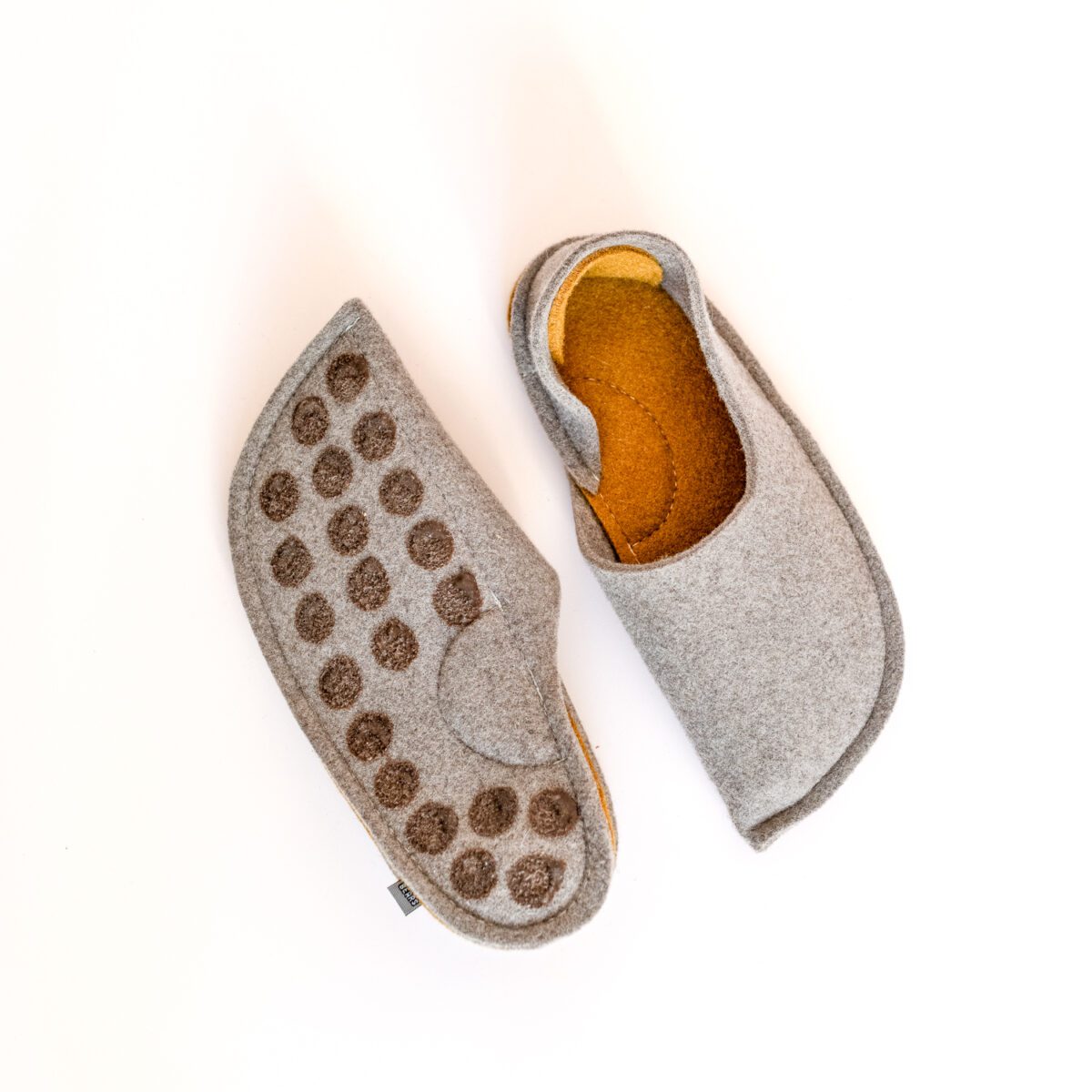 Grayish brown and curcuma yellow house slippers with closed back