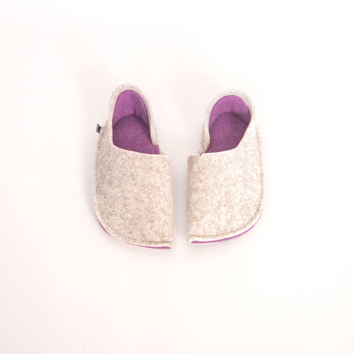 Cream white and orchid purple slippers with a closed back